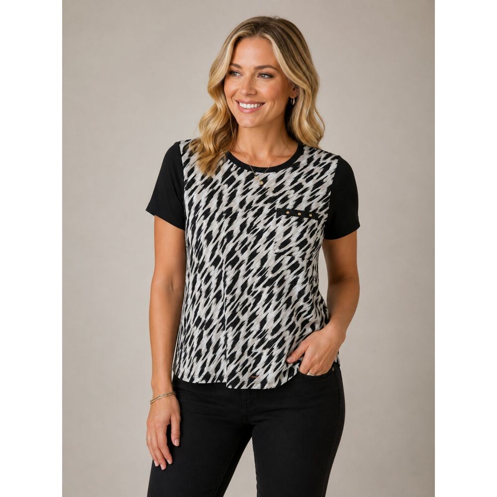Calvin Klein Black Leopard Print Short Sleeve Top